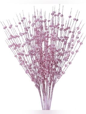Artificial Glitter Berry Stem Decorations, Fake Bead Sticks 10 Pcs